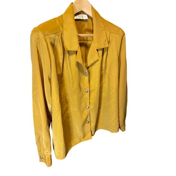 Jordan Brownish Mustard Yellow Button Front Long Sleeve Blouse Top - Picture 3 of 7